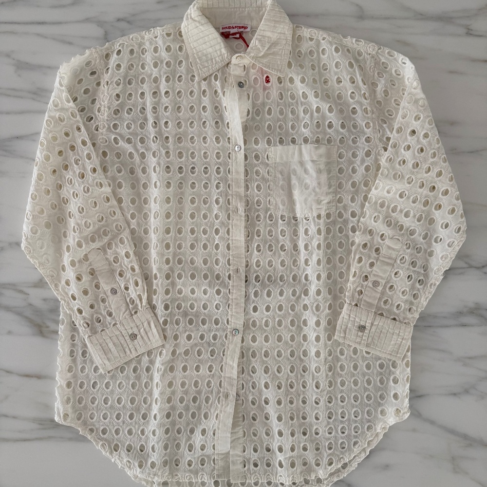 Solid & Striped White Eyelet Cotton Tunic, Size S  (NWT)